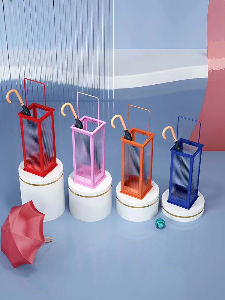 rack storage rack household umbrella bucket door umbrella rack creative glass bucket.