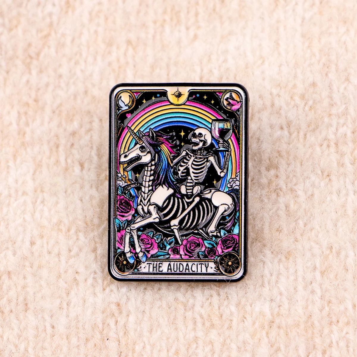 Pin Enamel Tarot Kerangka "Audacity" Bros Pin Kerah Pin Lencana Pada Ransel Aksesori Pakaian Hadiah Perhiasan Punk