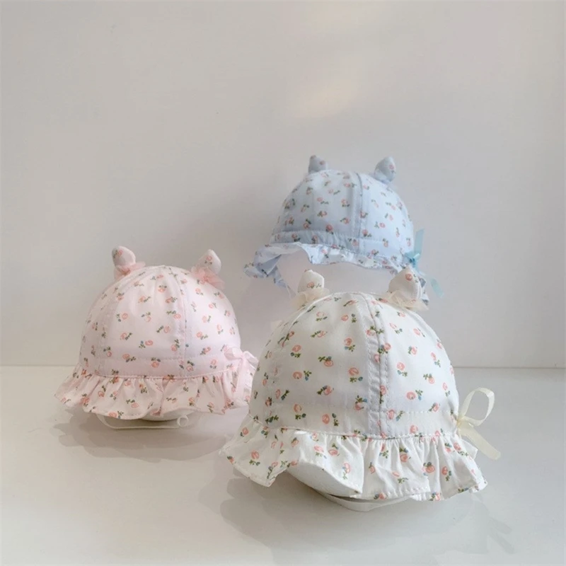 

Панама хлопковая для мальчиков и девочек 0-24 месяцев, регулируемая шапка от солнца, с цветочным принтом, для улицы, весна-лето