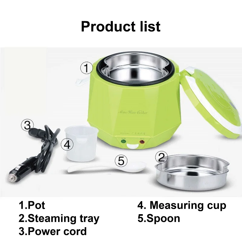 12v/24v carro mini panela de arroz aquecimento lancheira portátil temperatura constante vapor alimentos pote multifuncional para carro caminhão 1.6l