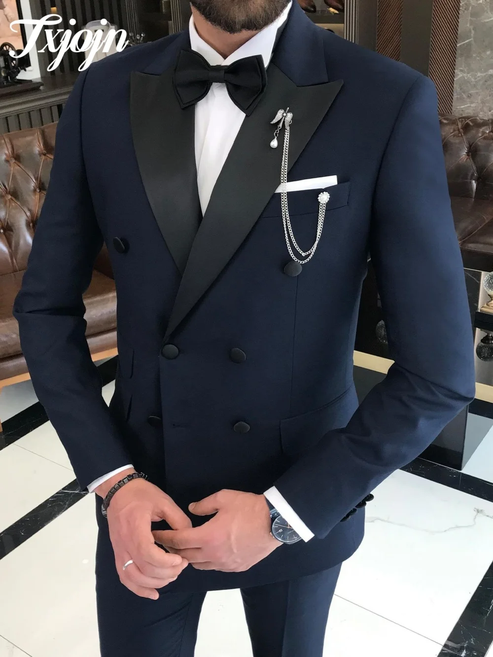 Elegant Peak Lapel Men Suit Set 2PCS Stylish Double Breasted Men Tuxedos Suit Classic Slim Suit Men For Groom Suit Customized - Image 3