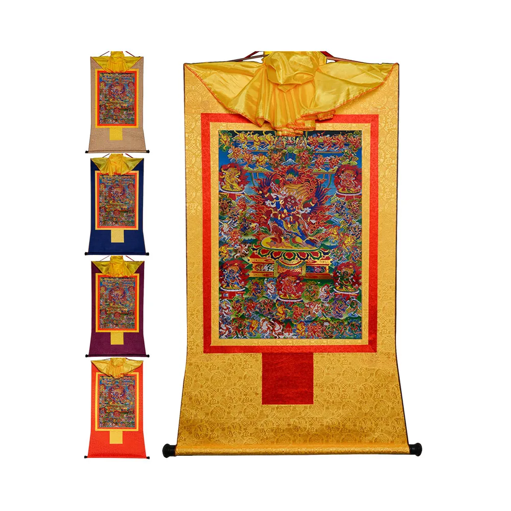 Gandhanra Bronzing Printed Thangka Art - 58 Wrathful Deities of the Bardo Thodol Thangka,Hand Framed Tibetan Buddhist Thangka