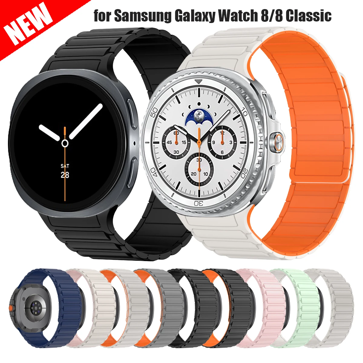 สายนาฬิกาซิลิโคนแม่เหล็กสําหรับ Samsung Galaxy Watch 8 40 มม.44 มม.ไม่มีช่องว่างสําหรับ Galaxy Watch 8 คลาสสิก 46 มม.สร้อยข้อมือ Correa