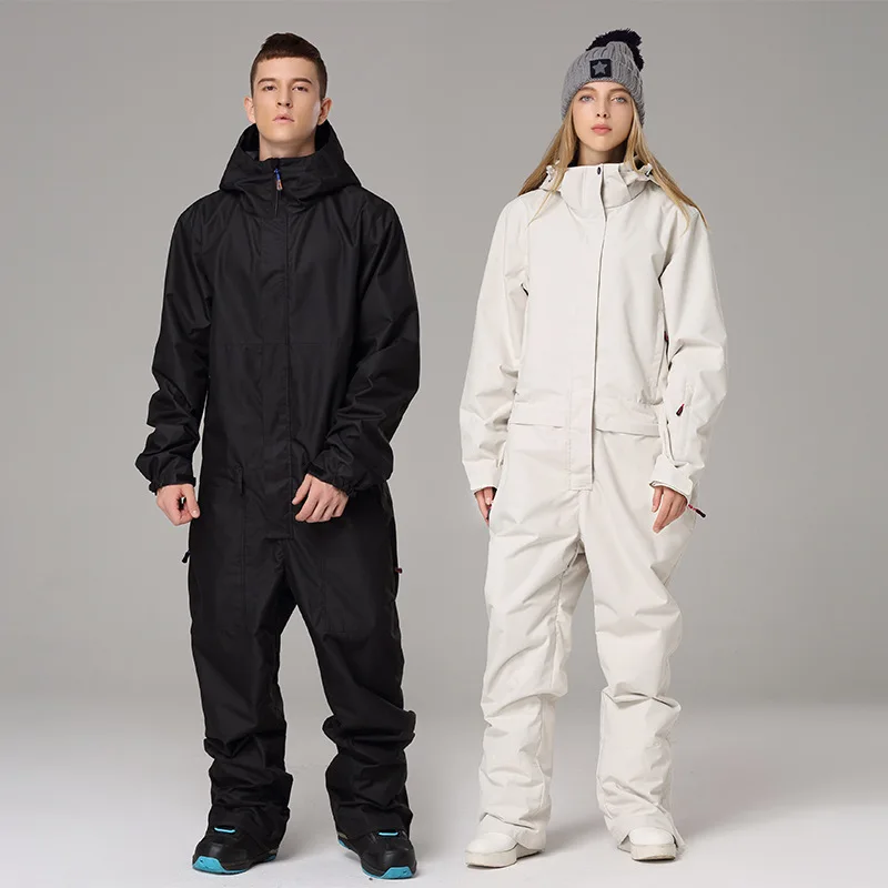 Winter One Piece Snow Suit Waterproof Man Ski Overalls Mountain Women Alpine Female Hooded Jumpsuit Sport Snowboard Tracksuits