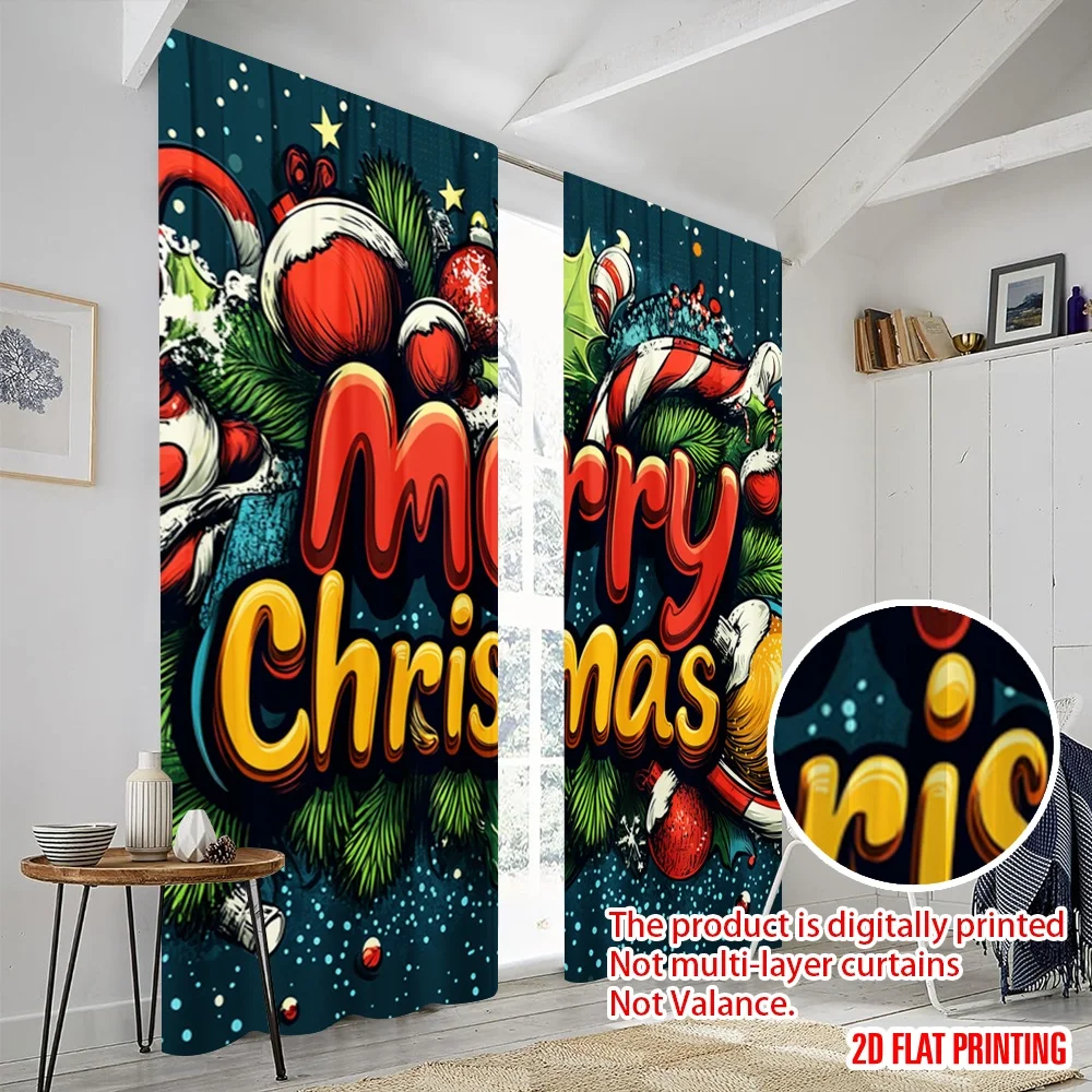 2 قطعة ، 2D طائرة الطباعة الستار النسيج عيد الميلاد الصنوبر الحلي الرجعية تنوعا النسيج (بدون قضيب) احتفالية مثالية للدراسة ،