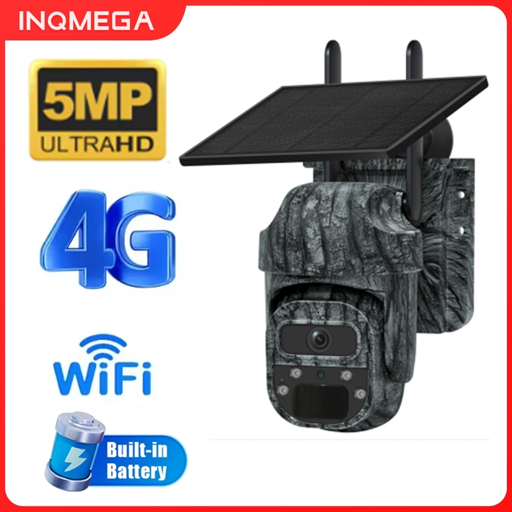 

INQMEGA 3MP Camouflage Mini Solar PTZ Camera Outdoor 4G/WIFI Surveillance Camera PIR Human Animal Detection Security Protection