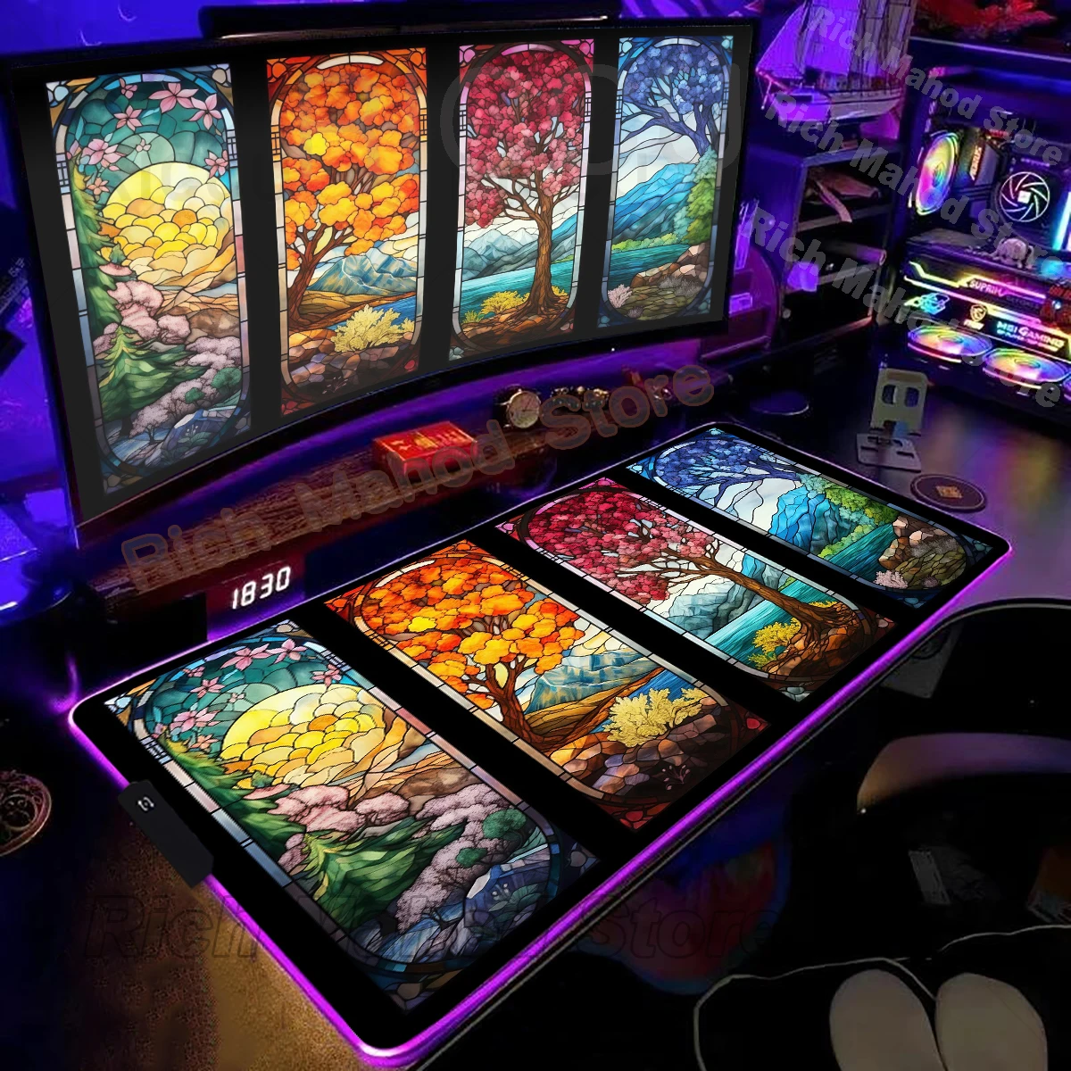 

Rgb Gamer Mousepad Colored Glass Art Flower Mouse Pad Gaming Laptop XXL Deskmat E-Spors Tablepad Extended Mats Desks accessories