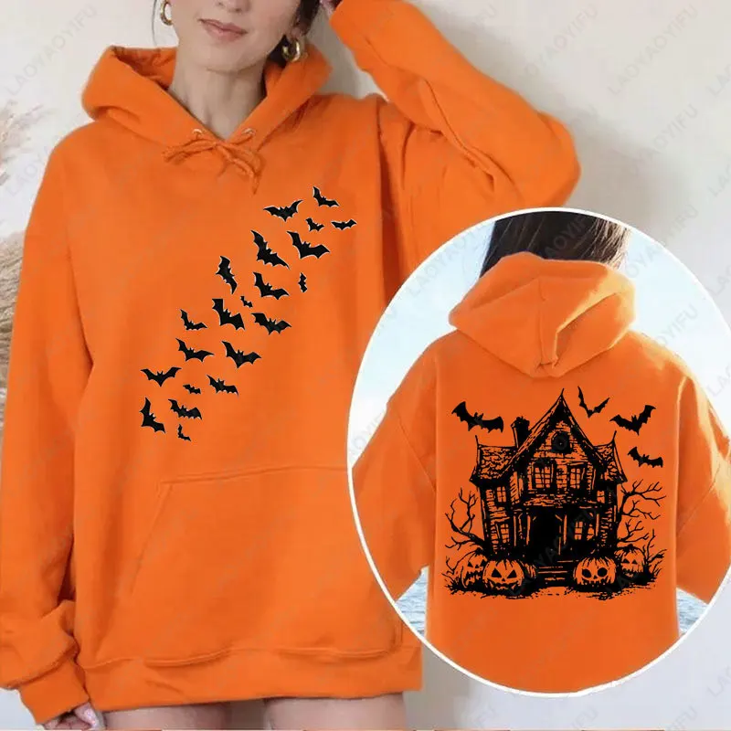 لطيف الخريف هوديي هالوين الخفافيش هوديي الأزياء صورة ظلية الخفافيش هوديي هدية لها مضحك جميع القديسين يوم الرسم امرأة الشارع الشهير