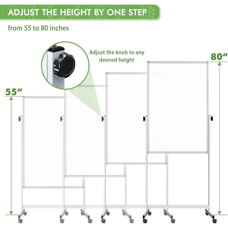 Mobile Whiteboard 32 x 48 inches Height Adjustable Dry Erase White Board, Standing Easel Whiteboard on Wheels