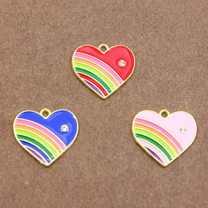 10Pcs Enamel Heart Rainbow Charms Cute Pendants for Jewelry Making DIY Women Kids Necklace Bracelet Earrings Bulk Items Wholesal