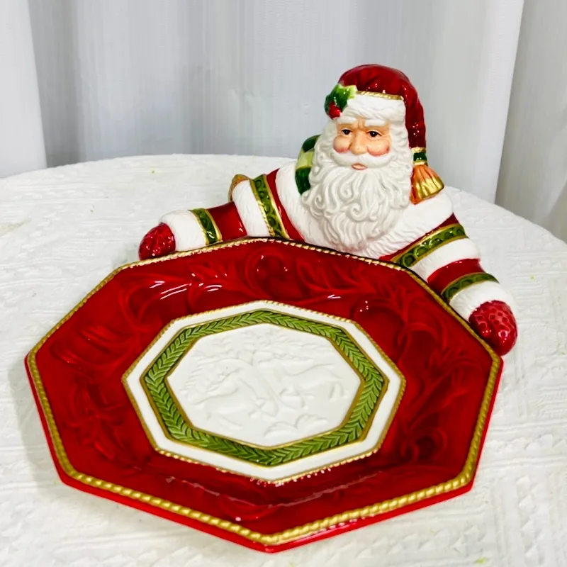 ‌Artistic Handpainted Christmas Ceramic Dinner Plate Underglaze Dessert Serving Platter Festive Fruit Tray Holiday Table Decor