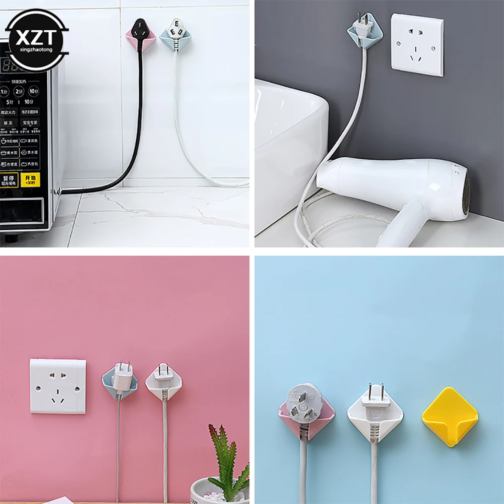 Creative Punch-free Wall Socket Hook Traceless Sticky Hook Wire Holder Storage Kitchen Bedroom Stand 2 Packs