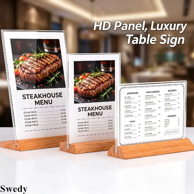 A5 148x210mm Clear Acrylic Table Menu Sign Holder Frame T Shape Desktop Price Display Stand Restaurant Food Menu Label Holder