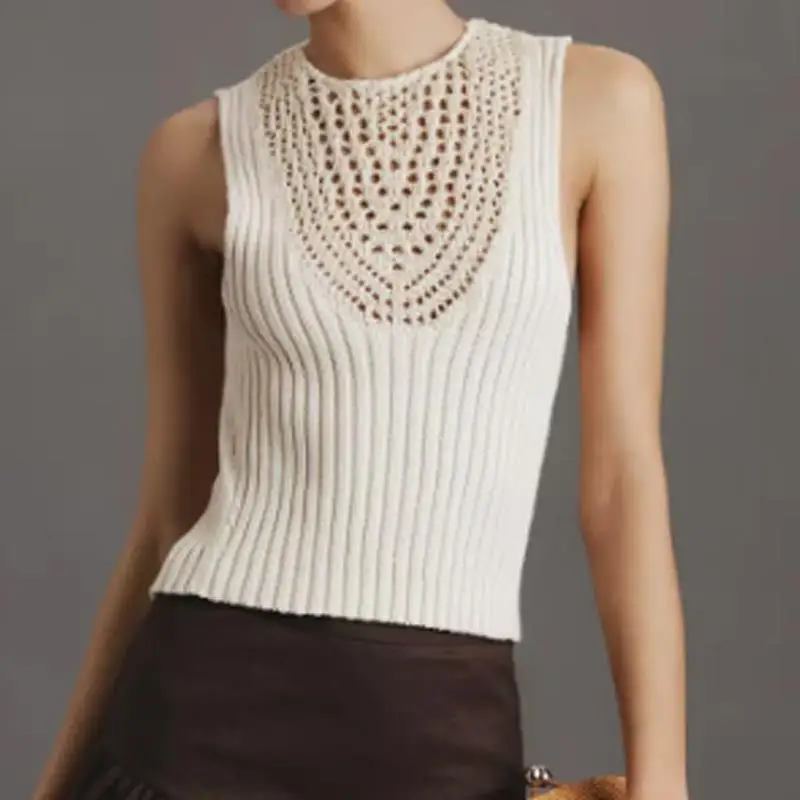 신상 여성 니트 스웨터 홀로우 아웃 순색 슬림 핏 여름 상의 패셔너블 통기성 캐주얼 슬리