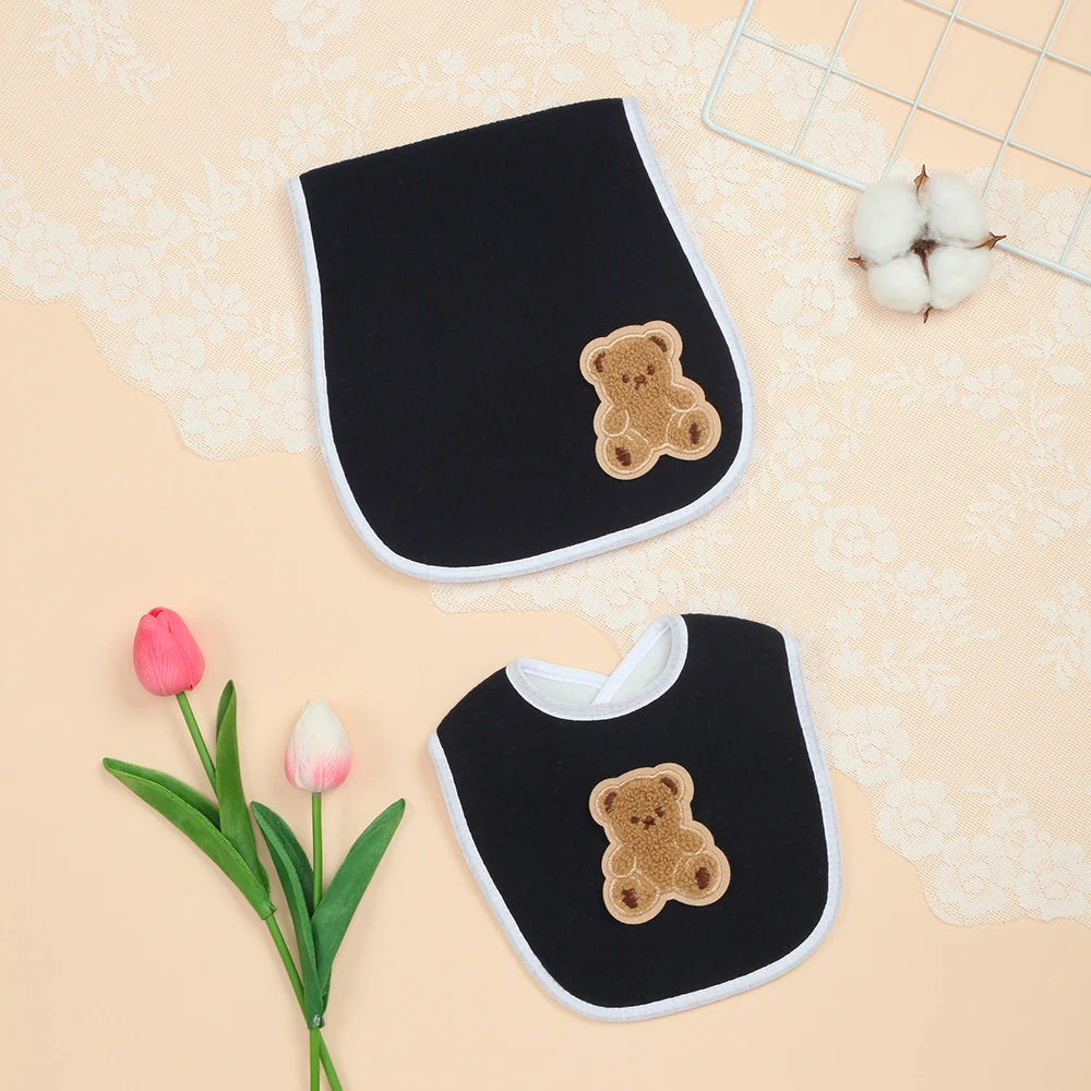 

Набор: салфетки для отрыжки и нагрудники для новорожденных, 1 комплект, однотонные, из мягкого хлопка, комфортные и нежные (черные)