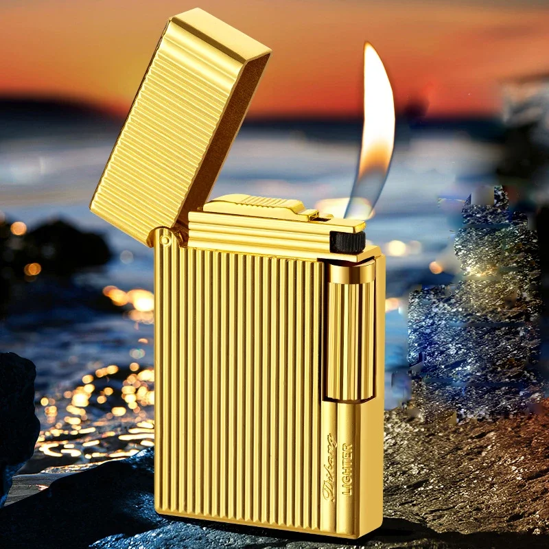 New Metal Steel Voice Oblique Fire Inflatable Lighter Sideslip Grinding Wheel Ignition Butane Gas Pipe Lighter Smoking Wholesale