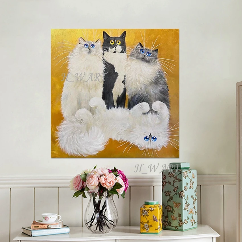 غرفة النوم الحديثة الديكور صورة غير المؤطرة الفني كبير الحجم القط الحيوان اللوحات الزيتية قماش مجردة تصميم الفن جدار