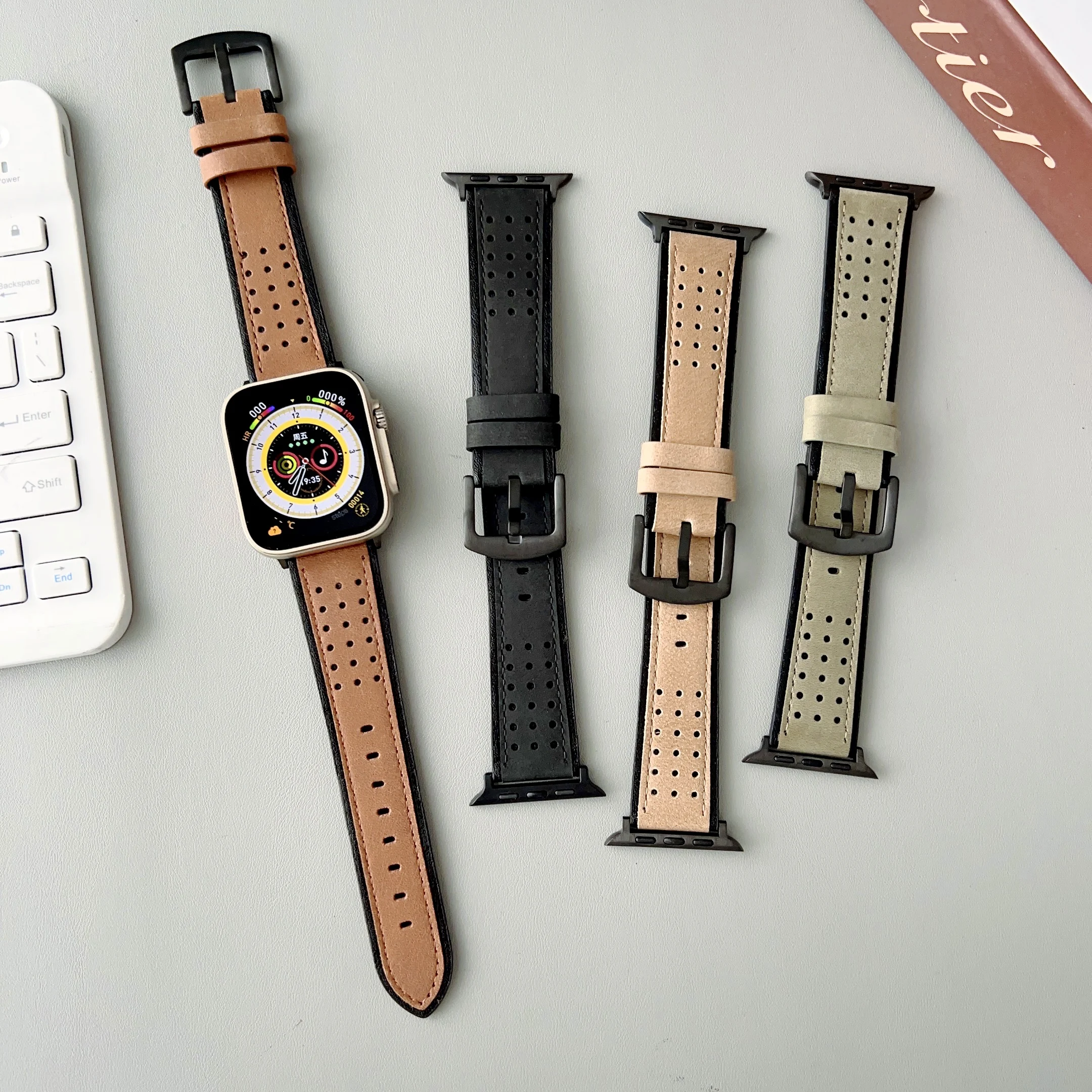 Oil wax leather strap For Apple iwatch band 7/6/5/4 series 40mm 42mm 44mm 45mm Accessorie wristband 8Ultra 49mm