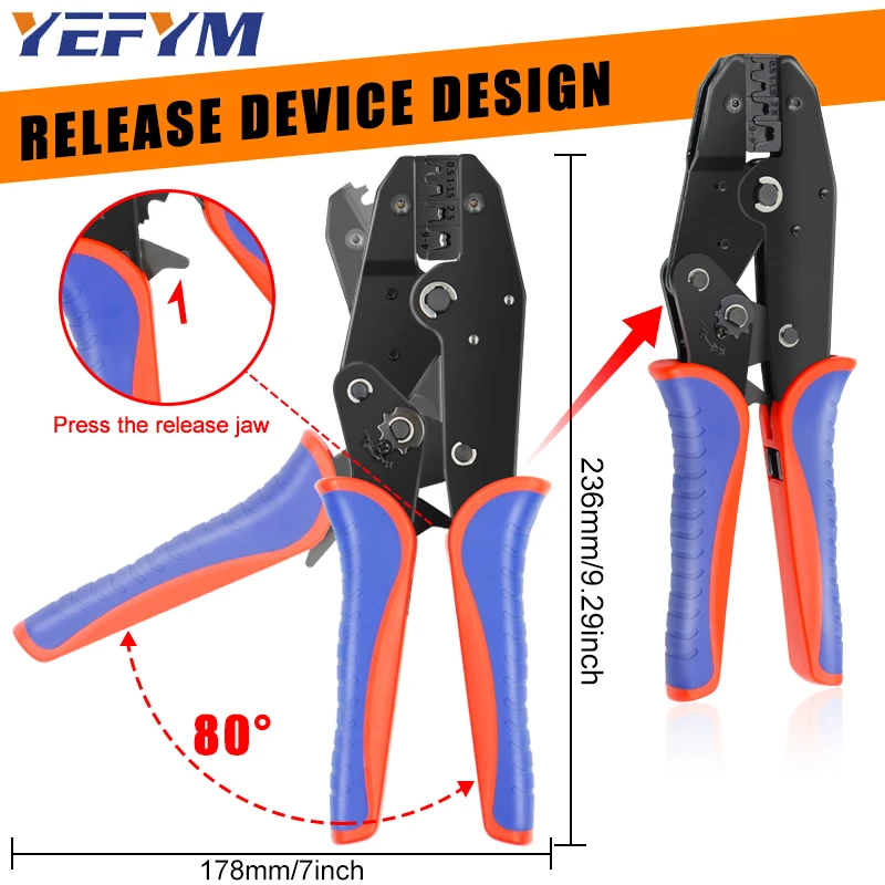 Nou-Insulated Open Barrel Terminals Crimping Tools YF-04B Ratcheting Crimpers Pliers AWG 20-10 (0.5-6mm²) For 2.8/4.8/6.3/431B