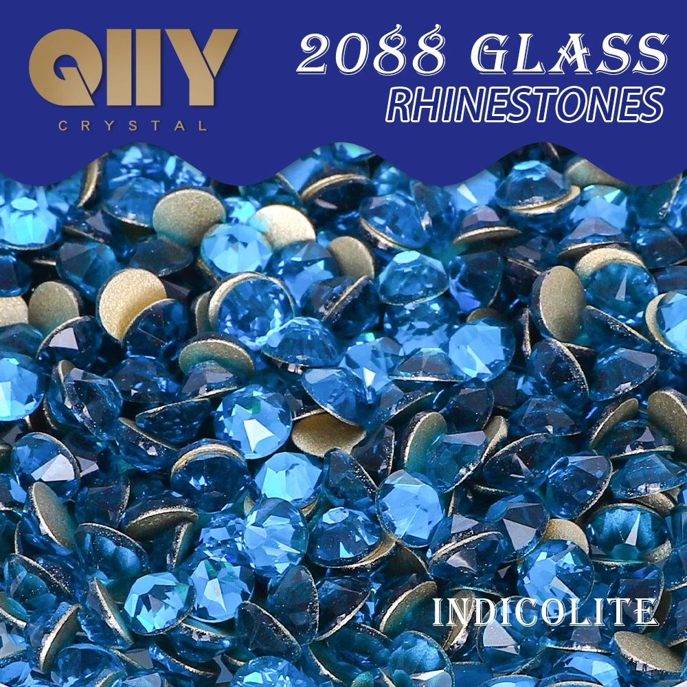 

QIIY Indicolite 2088 SS10-SS30 Rhinestones Crystal Golden Flatback 8 Big 8 Small 16cut Stones For DIY Nail Art Decoration