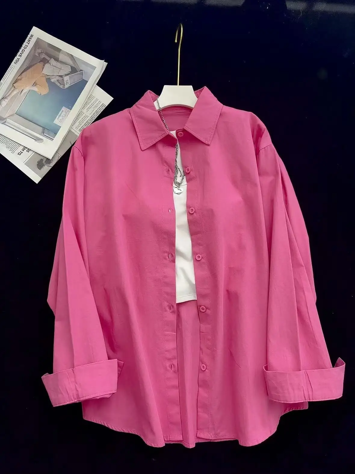 

Свободная рубашка-куртка с длинным рукавом, однотонная, повседневная, с защитой от солнца, премиум-класса, цвета драконьего фрукта