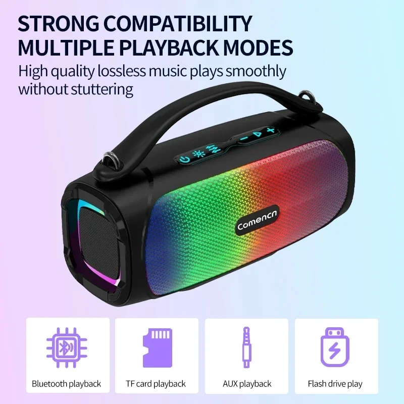 High Quality Bluetooth 5.1 Speakers TWS Music Wireless Party Stereo Audio 60W Acoustic Outdoor RGB Flame Lamp Camping Speakers