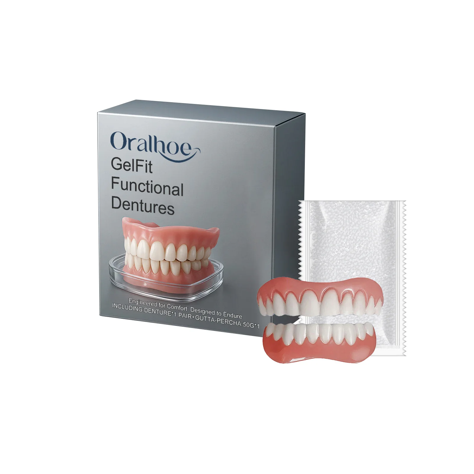 Denture Set Upper Lower Veneers Enhance Denture Silicone Kit Smile Aesthetics Natural Comfortable Fake Tooth Oral Hygiene Care