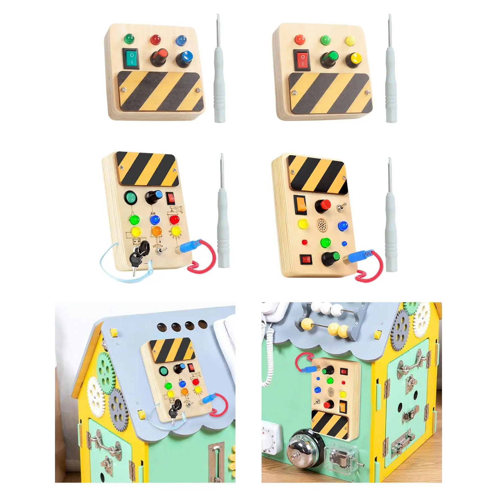 Toddlers Busy Board Lights Switch Toy Wooden Montessori Toy for Preschool