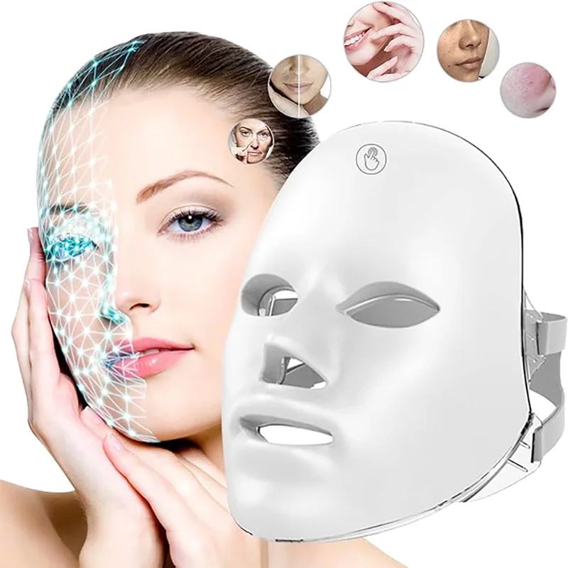 Máscara LED Facial recargable, máscara de belleza de fotones LED de 7 colores, rejuvenecimiento de la piel, estiramiento Facial en casa, dispositivo de belleza blanqueador