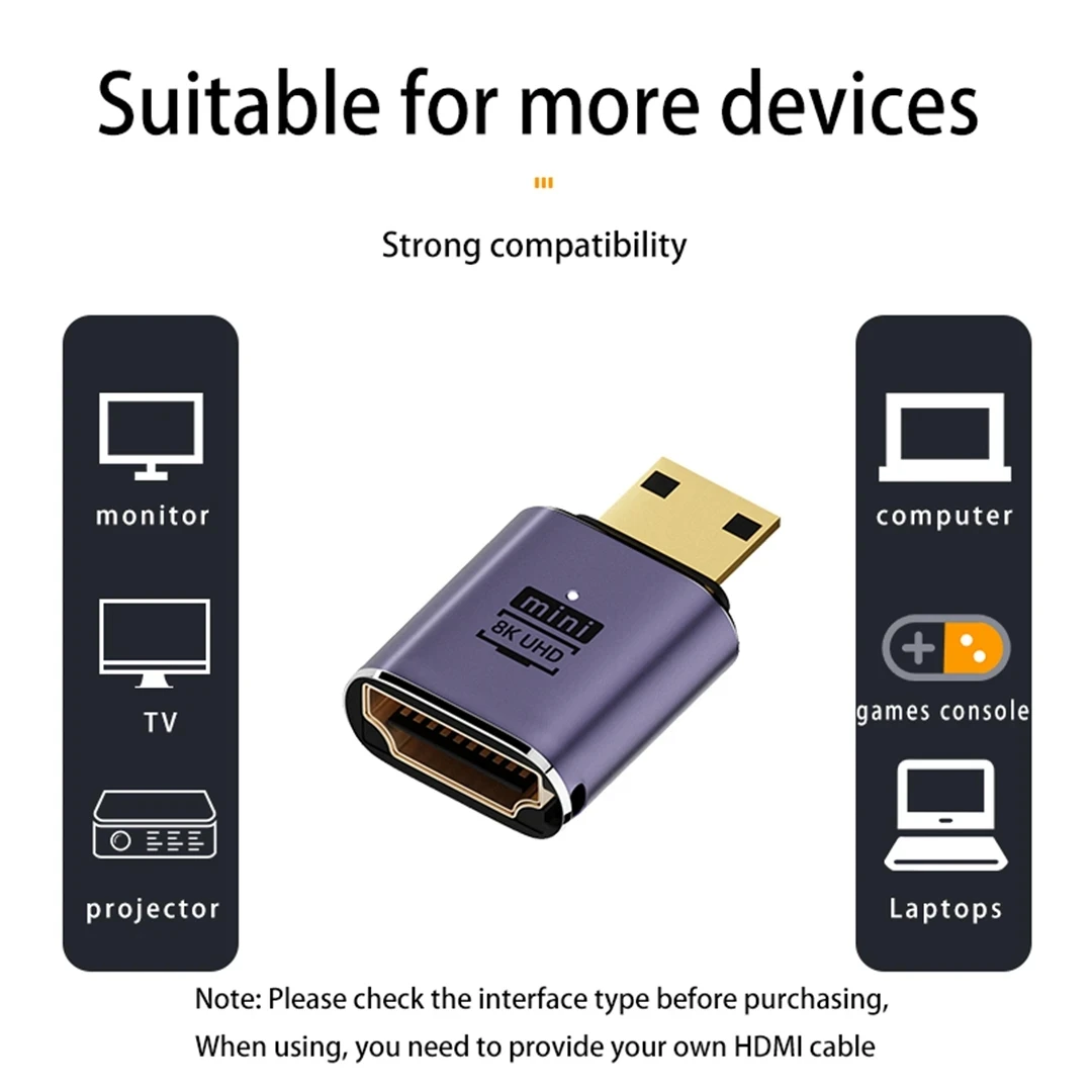 Mini HDMI 360 Degree U-shaped gender Adapter 180 Mini HDMI Male to HDMI Female Angled L Converter 8K HD 2.1V Extension 4K 60Hz