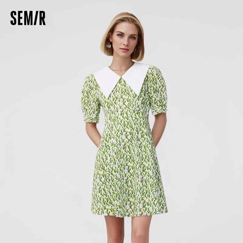 

Semir 2024 Dress Women Contrast Color Big Lapel Summer New Full Print Waist Textured Skirt Fresh For Women