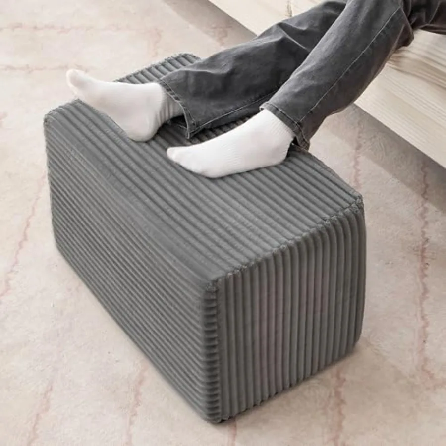 

Rectangular Stuffed Pouf Ottoman Feet Rest Corduroy Floor Pouf with Foam Chunk Filling Multi-Functional Footstool Ottoman for L
