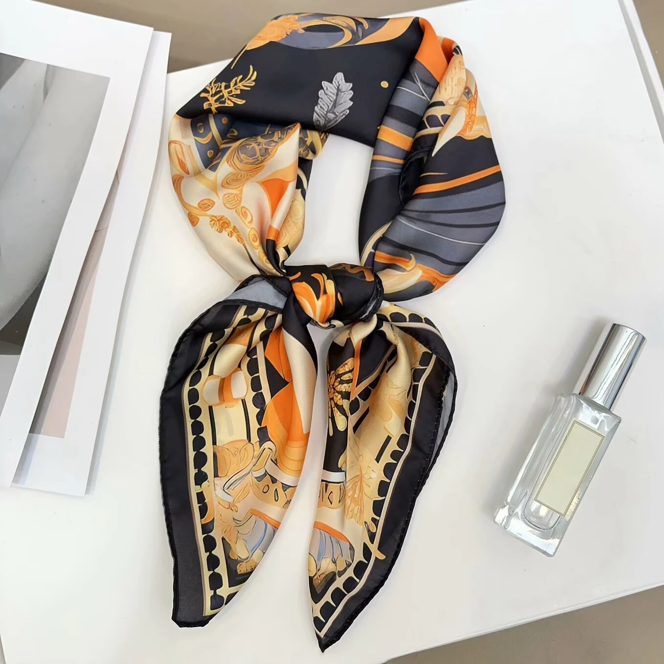 Spring/Summer Square Scarf for Women Fashion Decoration Bandana Soft Satin Printed Travel Headband Shawl