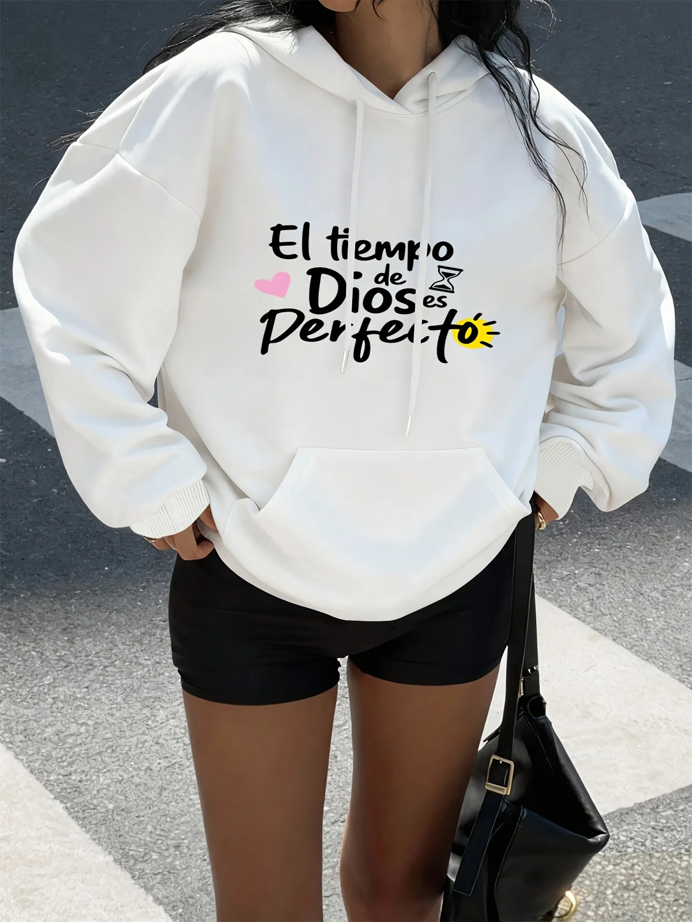 Sweat à capuche tendance pour femme, imprimé « God's Time », décontracté, sportif, confortable et polyvalent