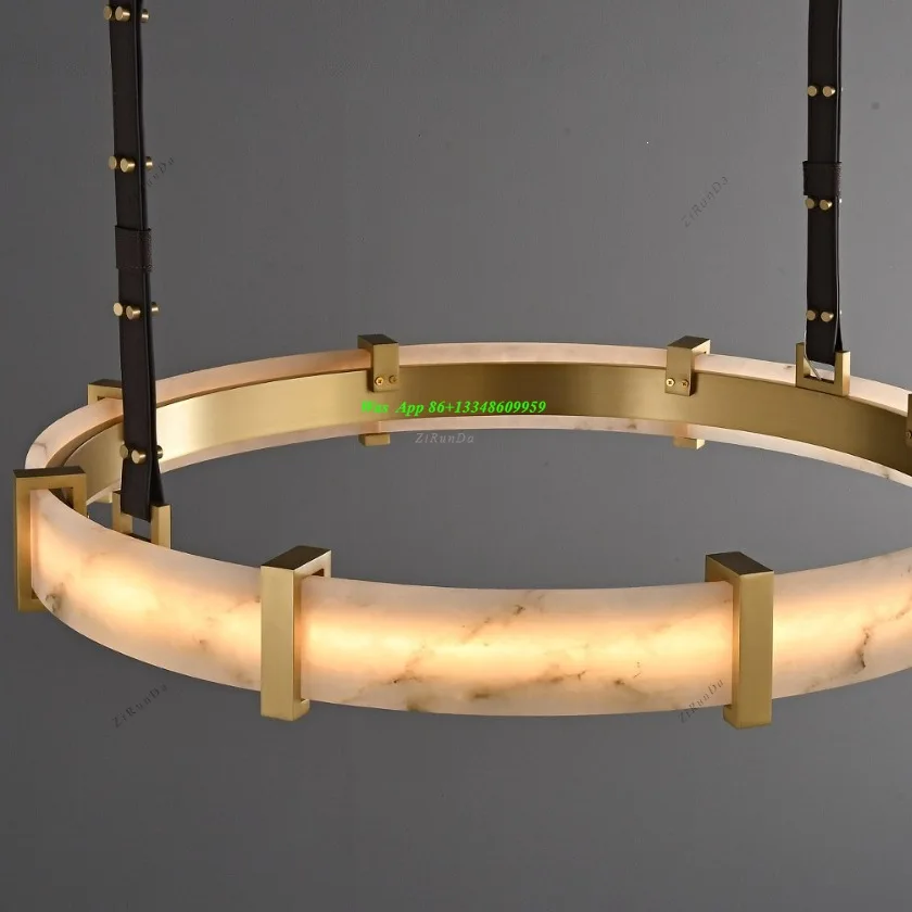 Restaurant Chandelier Light Luxury High Sense All Copper Natural Marble Ring Modern Light Luxury Bar Table Light