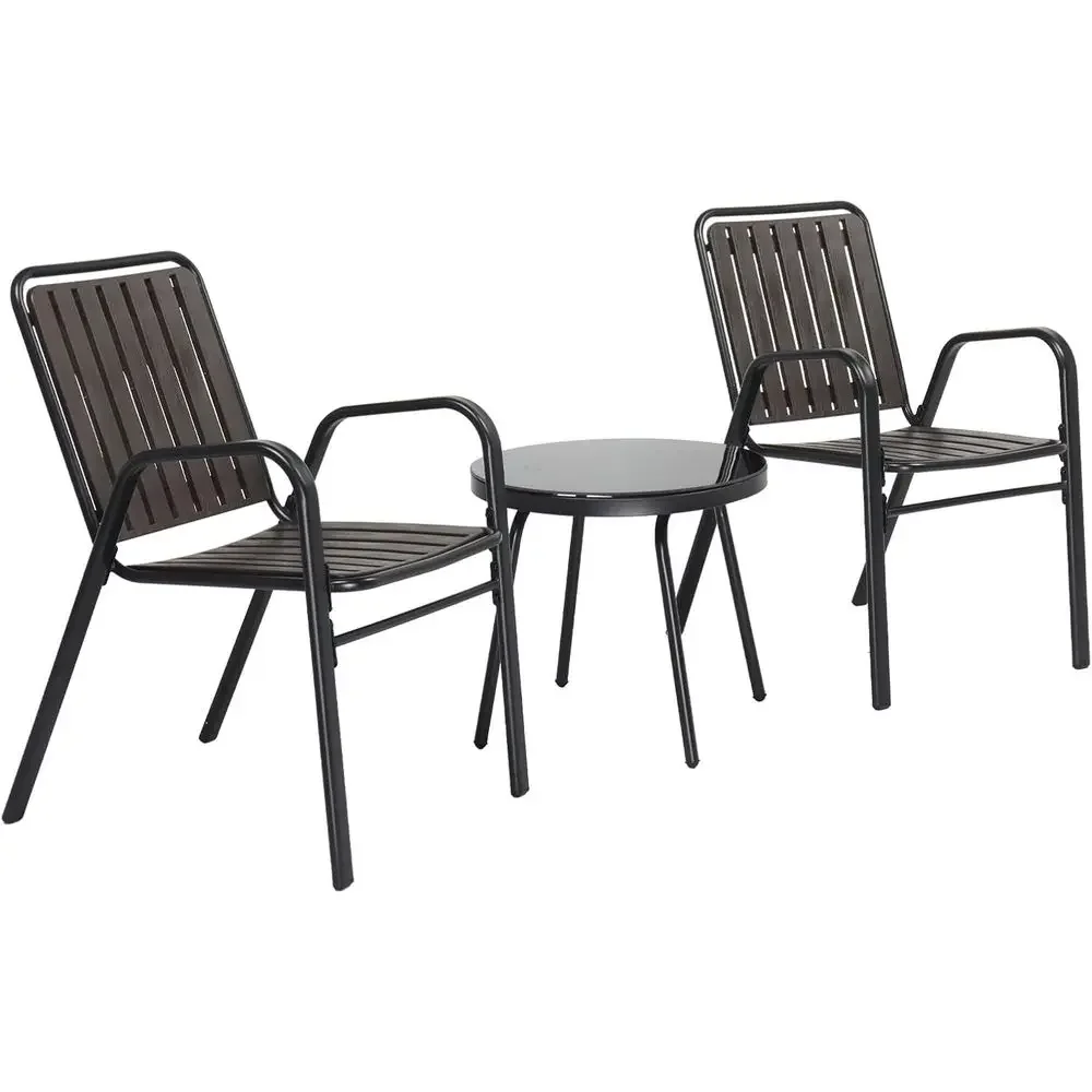 3-Piece Metal Patio Furniture Set with Cushioned Backrests and Seats, Ideal for Outdoor Bistro, Porch, Yard, or Balcony