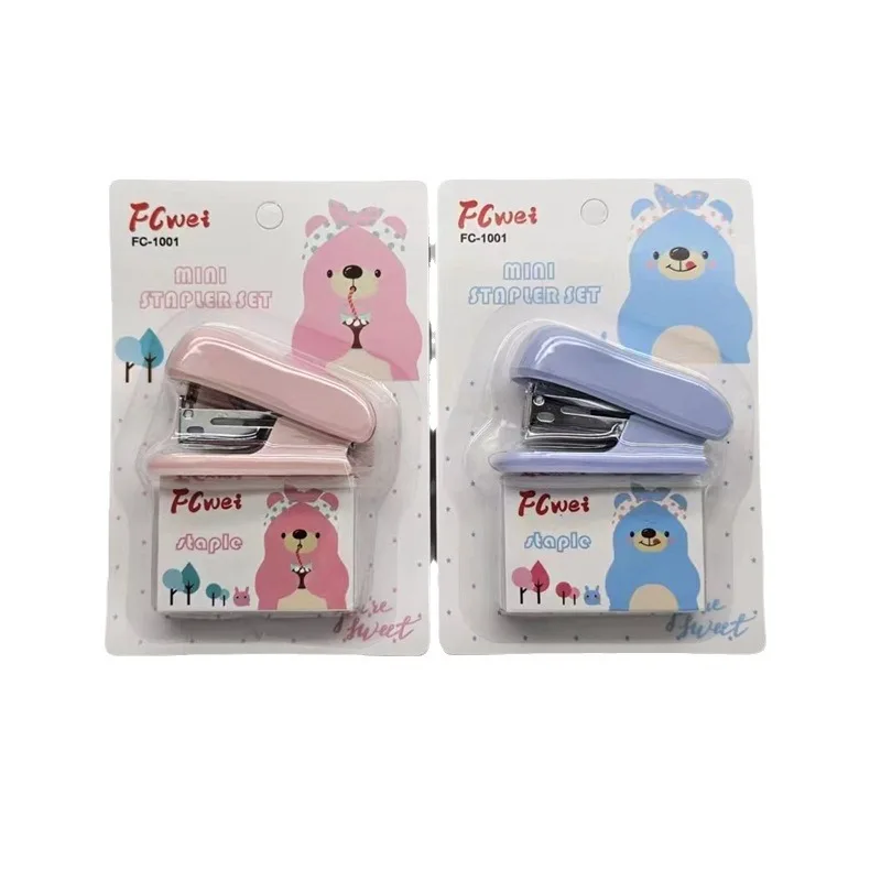 Mini Stapler with Staple Remover & Staples Set with Cute Dog Cartoon Pink Blue