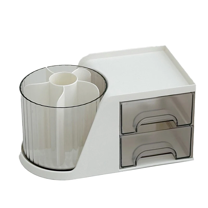 360 ° منظم القلم المكتبي الدوار مع الأدراج وحامل القلم #5