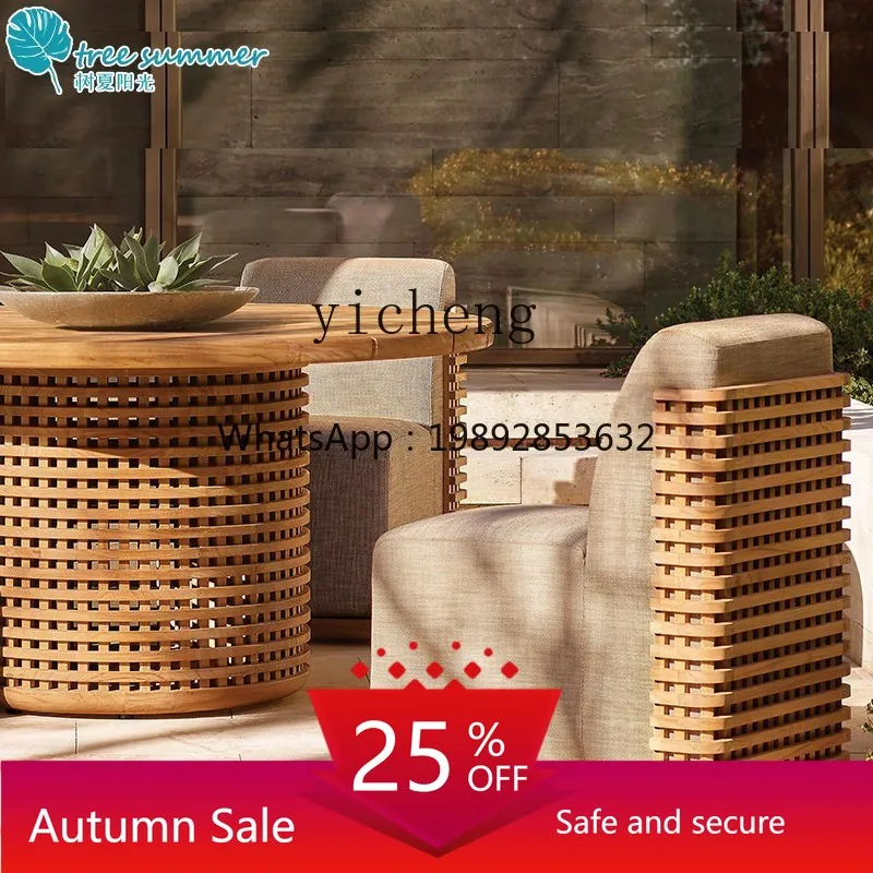 

TQH High-End Outdoor Desk-Chair Courtyard Villa Teak Dining Table Waterproof Leisure Solid Wood Table and Chair Combination