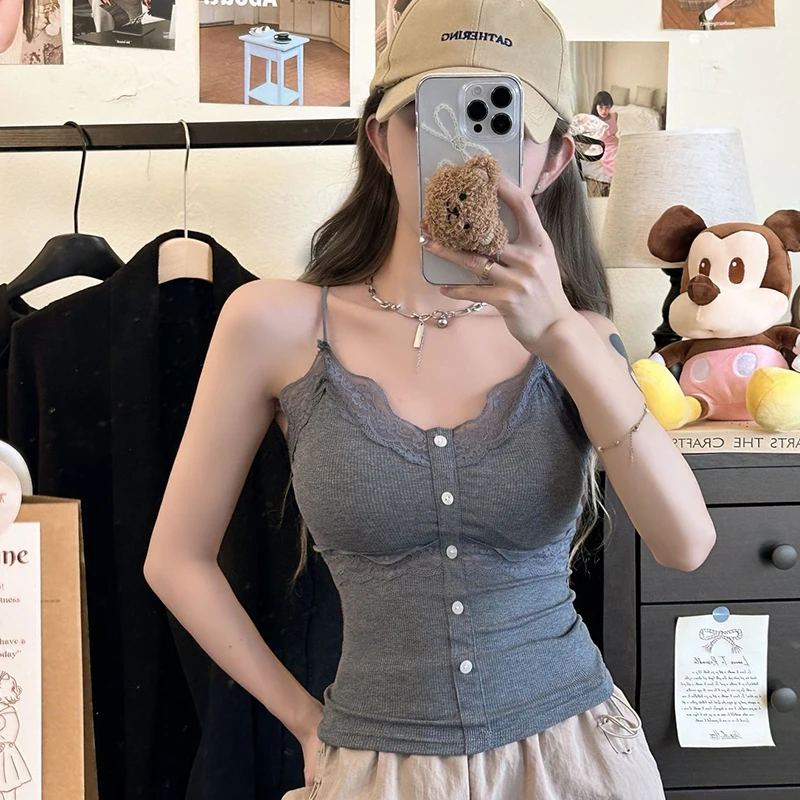 

Lace Splicing V-neck Small Halter Vest Women's New Sexy Slimming Inside with a Base Top