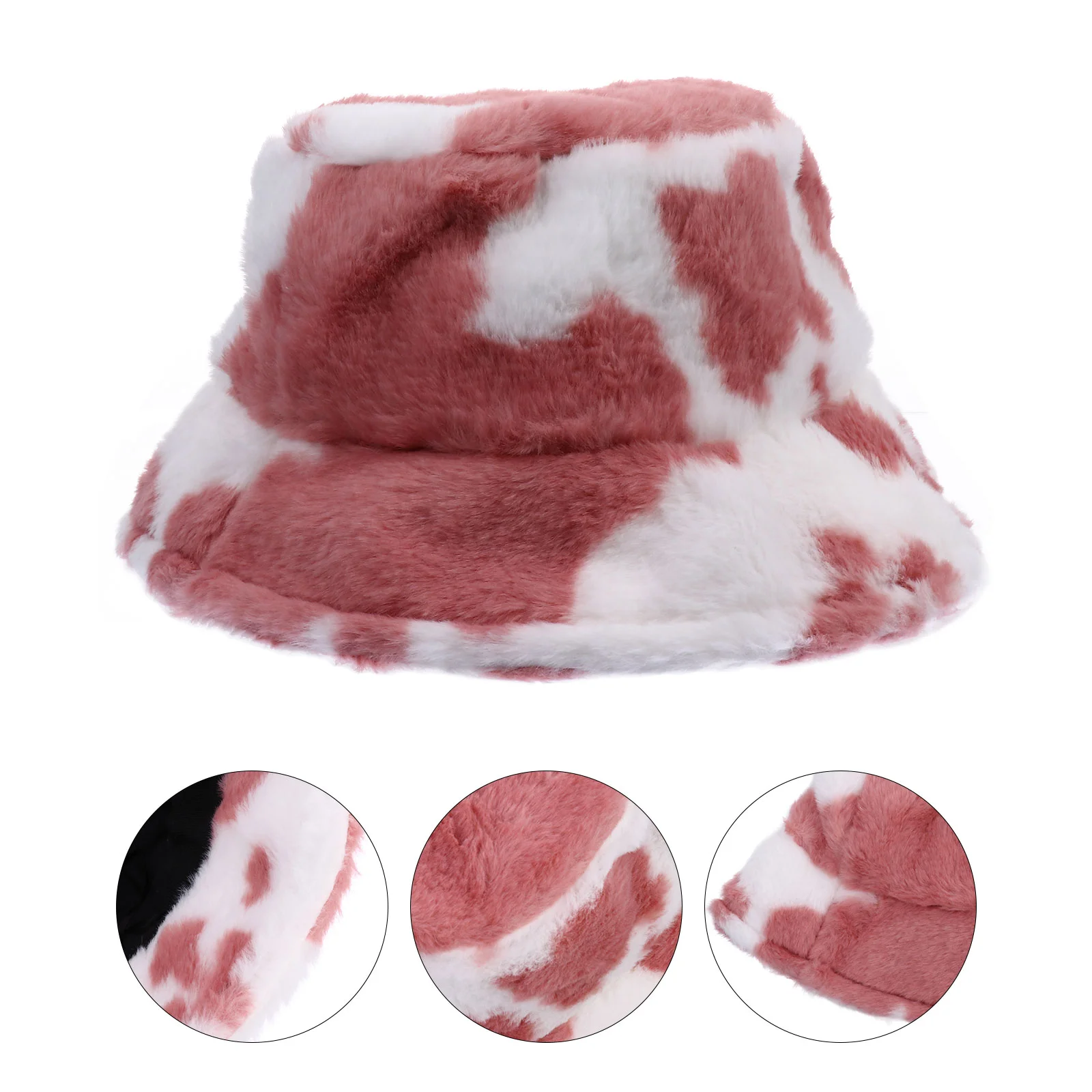 

Cow Bucket Hat Warm Cap Women Fashion Women's Hats & Caps Fur Plush Fisherman Miss