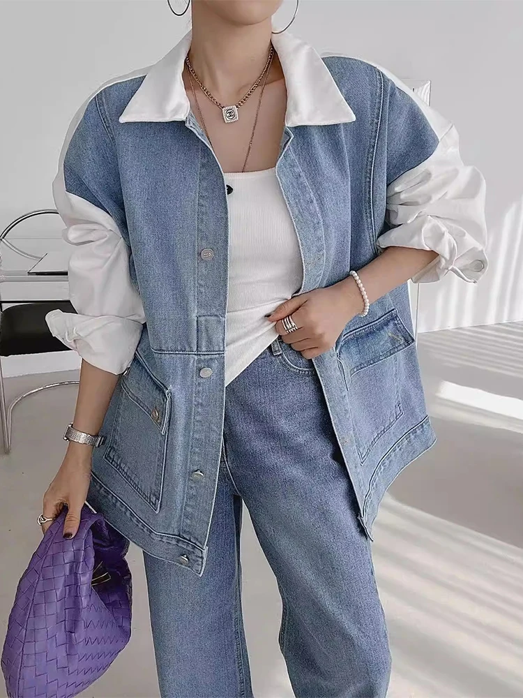 Giacca in denim di nicchia dal design personalizzato a maniche lunghe casual allentato con design retrò da donna primaverile chic in stile coreano