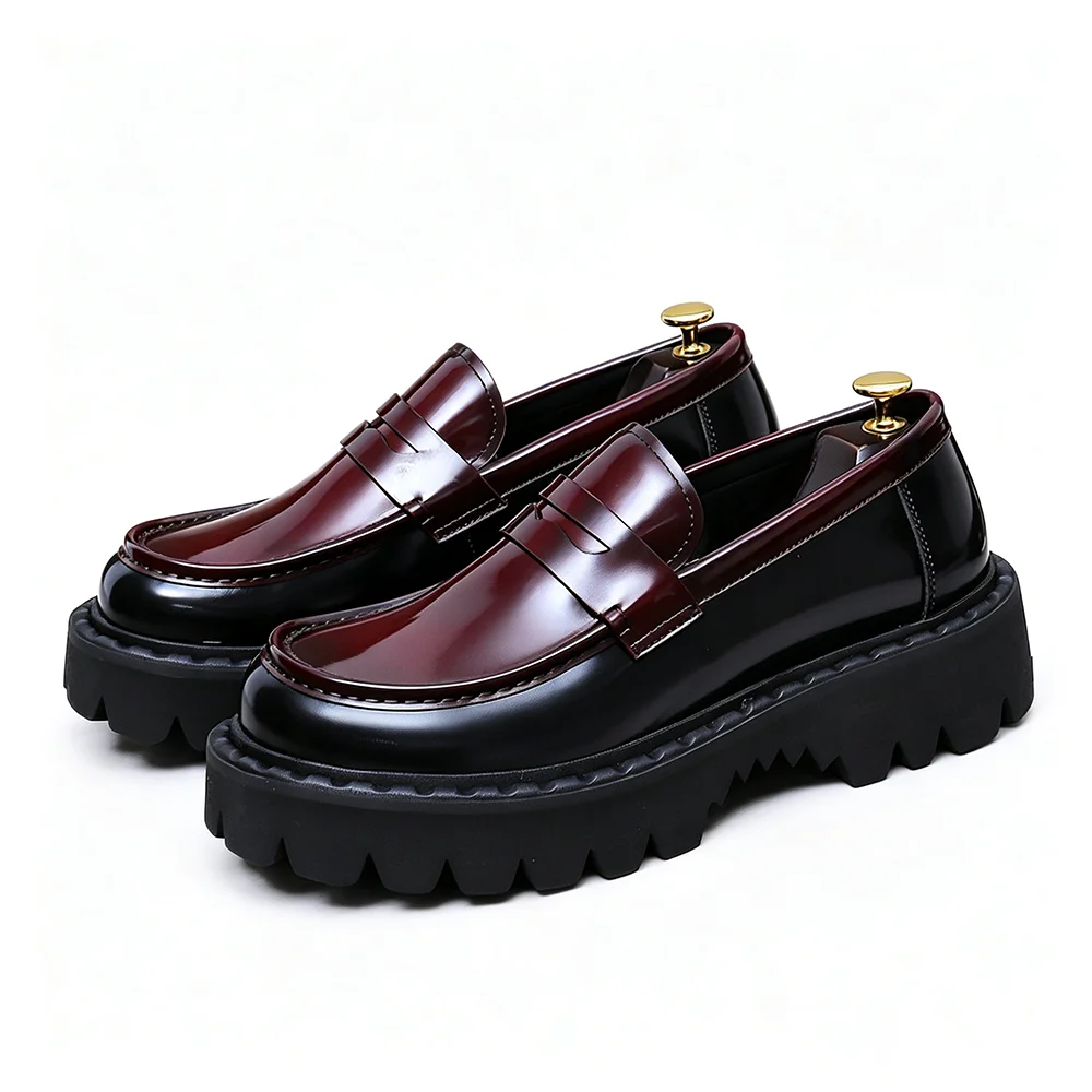 Genuine Leather Penny Loafers 5Cm Thick Platform Slip On Shoes Hand Polished Upper Classic Strap Casual Footwear for Daily Wear