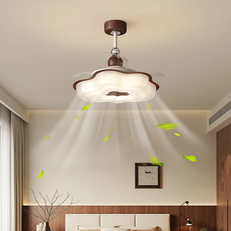 French Medieval Style Ceiling Fan Light Bedroom Dining Room Ceiling Fan Light Cloud Shape Study Room Invisible Lighting Fan Lamp