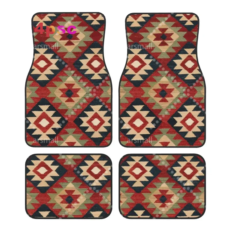 Turkish Kilim 4PCS Crystal Velvet Car Floor Mats Set  Universal Front Rear Foot Mats Tribal Car Interior Floor Protection Mat