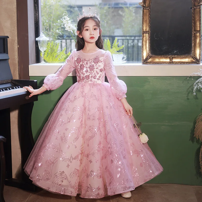 High-end Sequins Girls Dress Princess Tulle Dress Kids Dresses for Party Wedding Teen Beauty Pageant Prom Ball Girls Dress