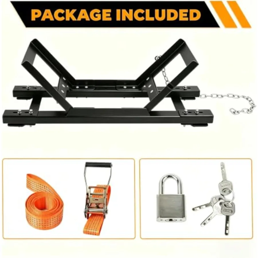 Heavy Duty Semi Truck Spare Tire Rack for Trailers Trucks Steel Black Adjustable 25.127.1 Fit with Ratchet Strap, Chain Lock view 3