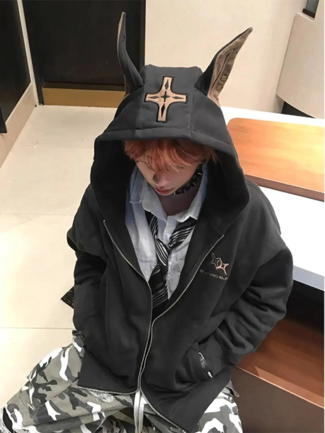 

American retro heavyweight Doberman sweatshirt women autumn and winter high street baseball uniform hooded cardigan couple coat