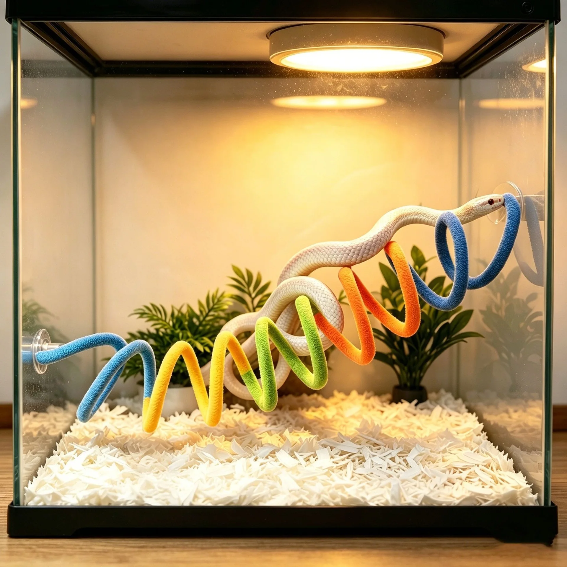 Rainbow Spiral Snake Climbing Rope with Suction Cups Reptile Terrarium Decor for Corn Snake Ball Python