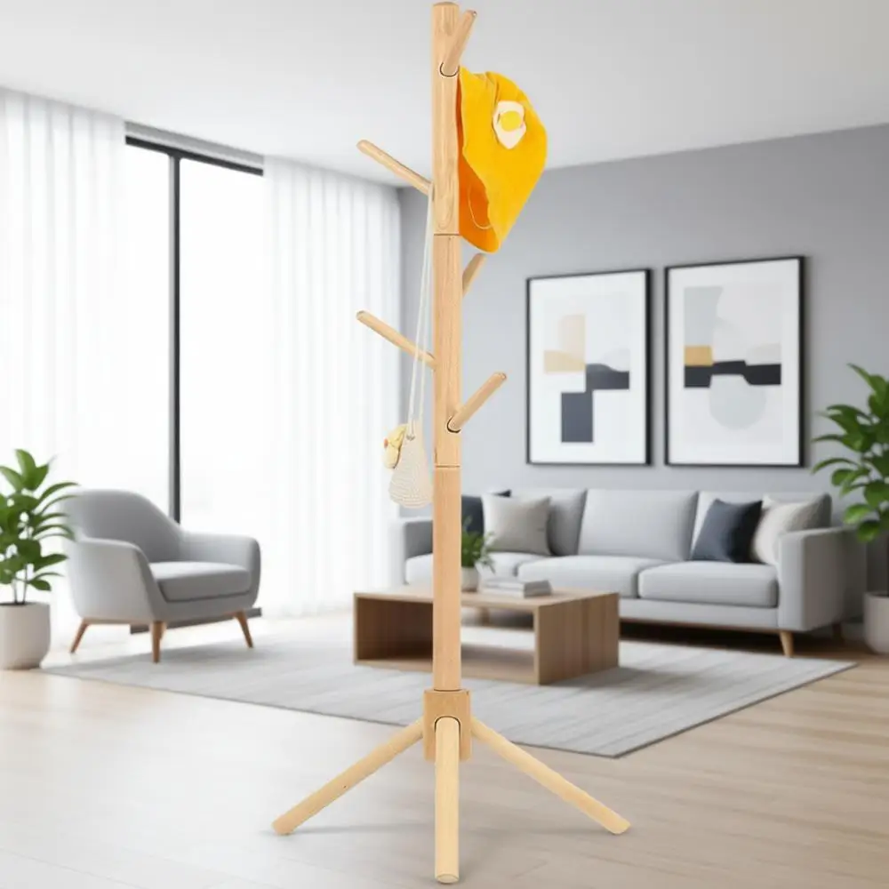 

Adjustable Height Kids Coat Rack with 9 Hooks for Children's Clothing, Ideal for Hallway or Bedroom, Easy Assembly, Natural Fini